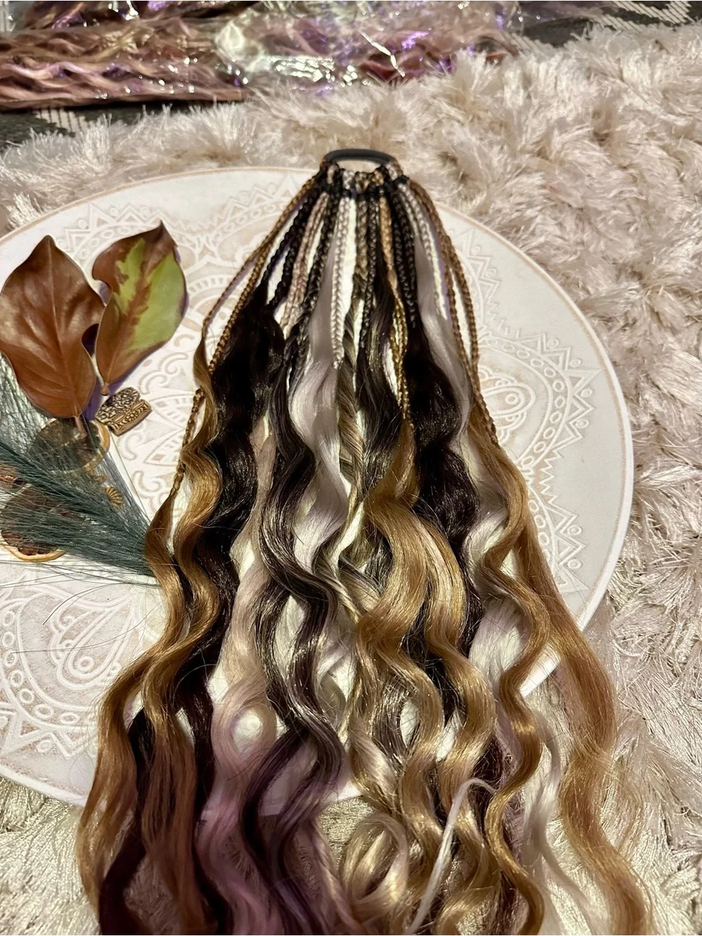 Hand-Braided Multi-Tone Long Wig in Brown with Blonde Highlights